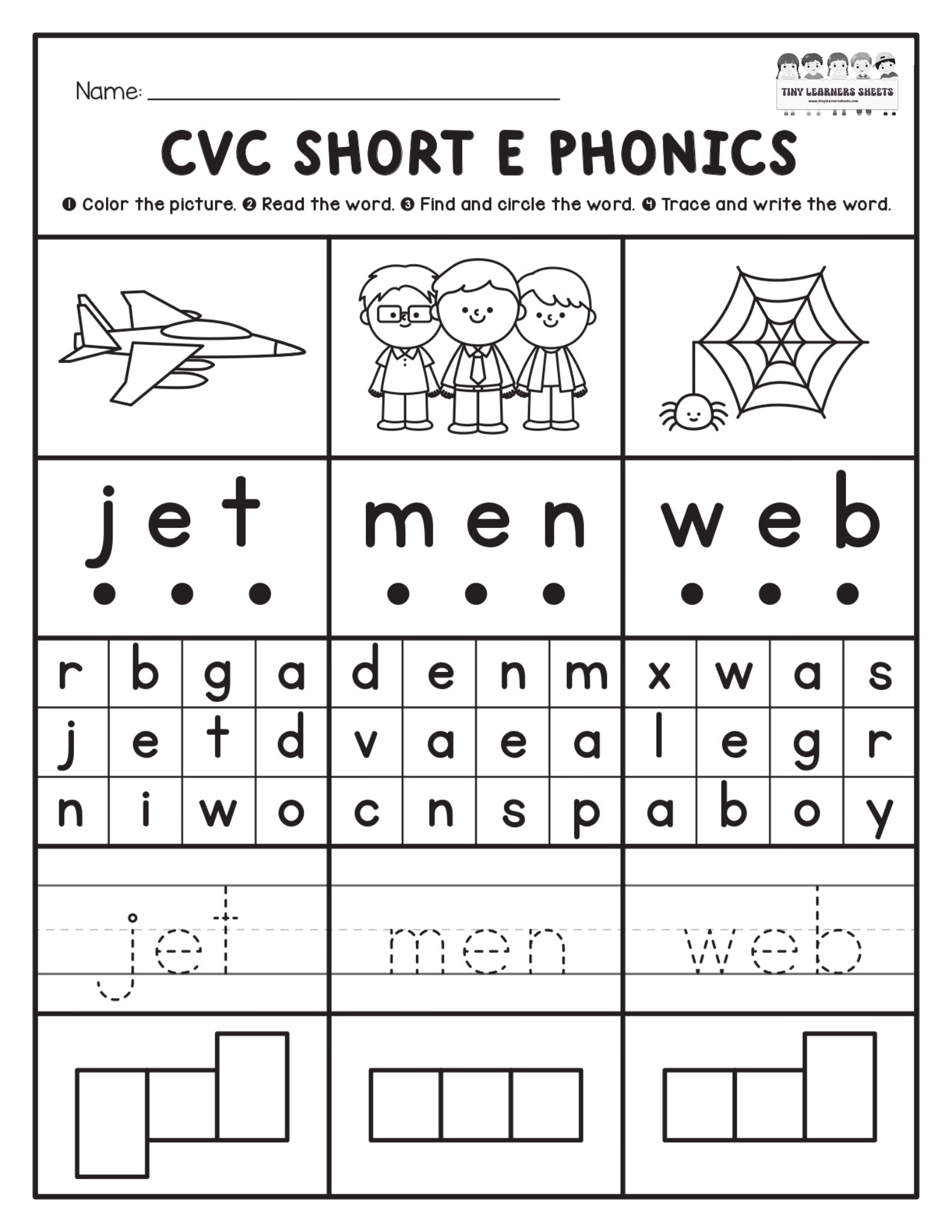 CVC Short E Phonics Worksheet